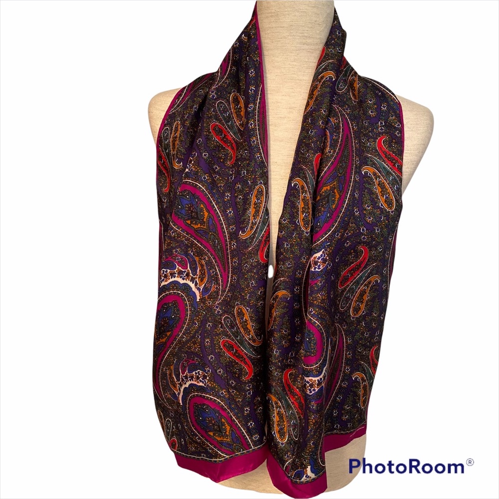ALBERT NIPON SCARF PURPLE WHITE RECTANGLE SILK